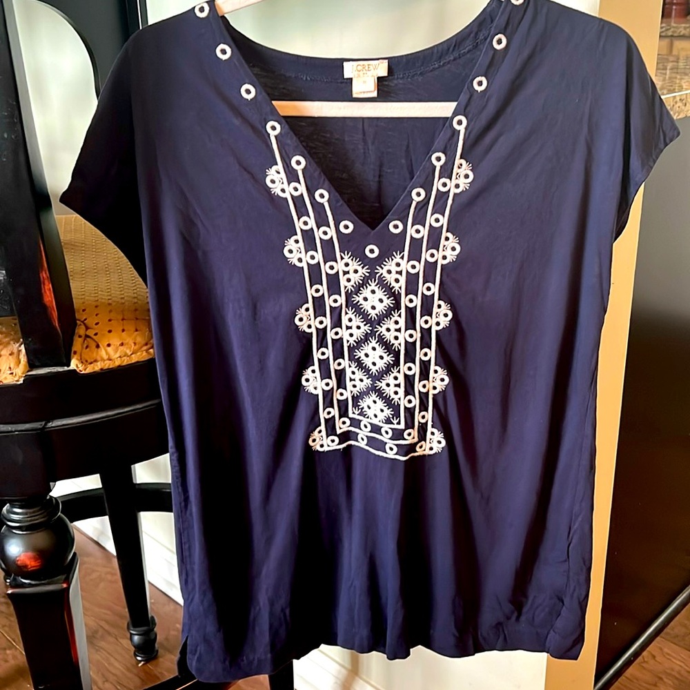J Crew navy embroidered top. Excellent condition size M
